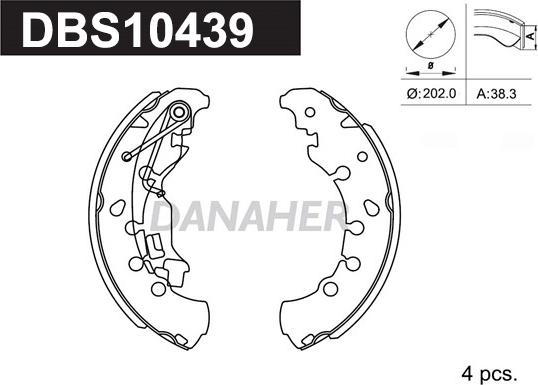 Danaher DBS10439 - Комплект тормозных колодок, барабанные autospares.lv