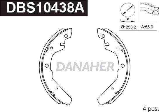 Danaher DBS10438A - Комплект тормозных колодок, барабанные autospares.lv