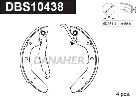 Danaher DBS10438 - Комплект тормозных колодок, барабанные autospares.lv