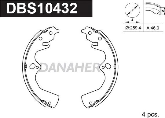 Danaher DBS10432 - Комплект тормозных колодок, барабанные autospares.lv