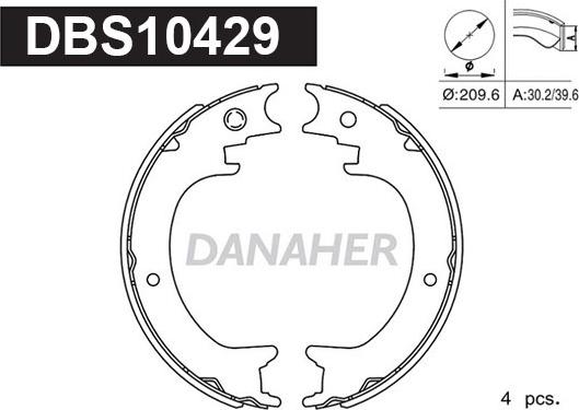 Danaher DBS10429 - Комплект тормозов, ручник, парковка autospares.lv