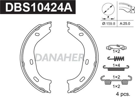 Danaher DBS10424A - Комплект тормозов, ручник, парковка autospares.lv