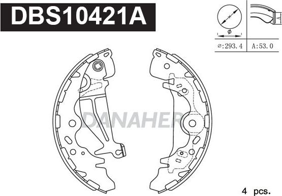 Danaher DBS10421A - Комплект тормозных колодок, барабанные autospares.lv