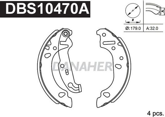 Danaher DBS10470A - Комплект тормозных колодок, барабанные autospares.lv