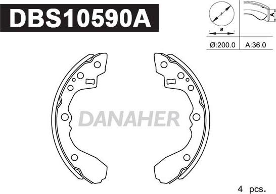 Danaher DBS10590A - Комплект тормозных колодок, барабанные autospares.lv