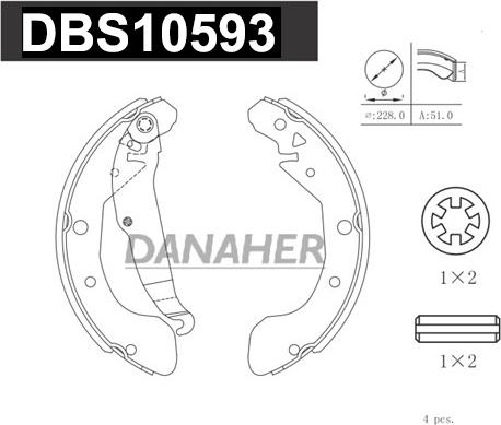 Danaher DBS10593 - Комплект тормозных колодок, барабанные autospares.lv