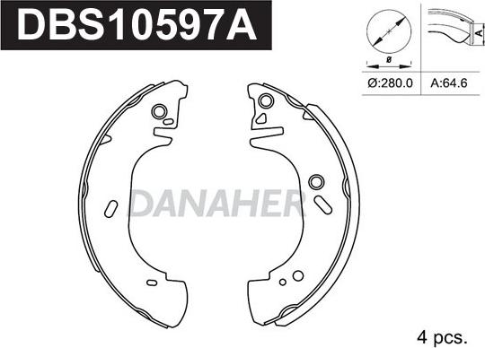 Danaher DBS10597A - Комплект тормозных колодок, барабанные autospares.lv