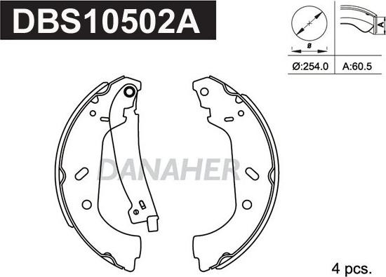 Danaher DBS10502A - Комплект тормозных колодок, барабанные autospares.lv