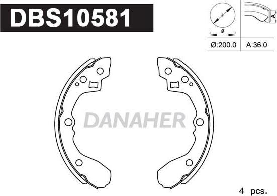 Danaher DBS10581 - Комплект тормозных колодок, барабанные autospares.lv