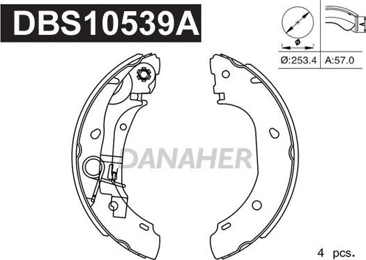 Danaher DBS10539A - Комплект тормозных колодок, барабанные autospares.lv