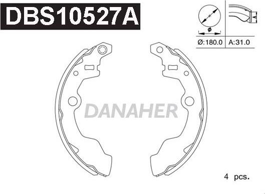 Danaher DBS10527A - Комплект тормозных колодок, барабанные autospares.lv