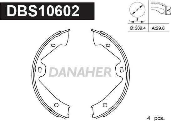 Danaher DBS10602 - Комплект тормозов, ручник, парковка autospares.lv