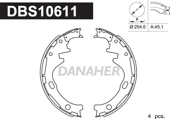 Danaher DBS10611 - Комплект тормозных колодок, барабанные autospares.lv