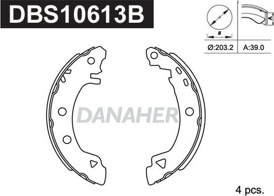 Danaher DBS10613B - Комплект тормозных колодок, барабанные autospares.lv