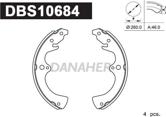 Danaher DBS10684 - Комплект тормозных колодок, барабанные autospares.lv