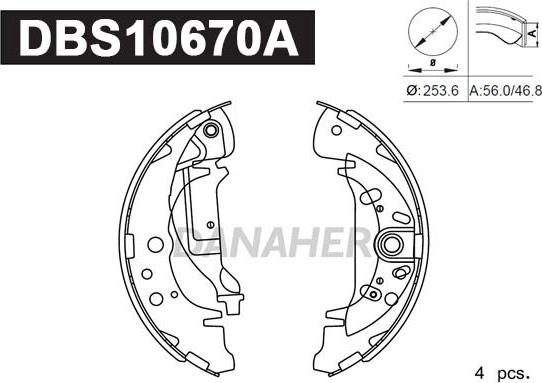 Danaher DBS10670A - Комплект тормозных колодок, барабанные autospares.lv