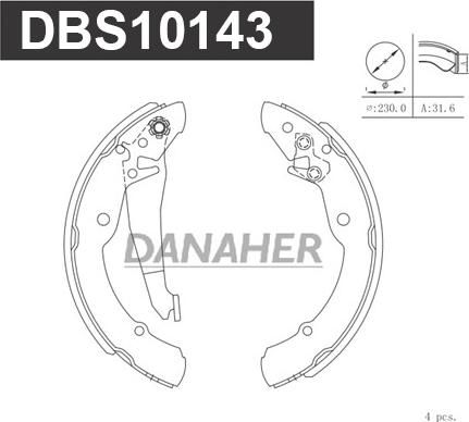 Danaher DBS10143 - Комплект тормозных колодок, барабанные autospares.lv