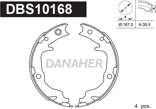 Danaher DBS10168 - Комплект тормозов, ручник, парковка autospares.lv