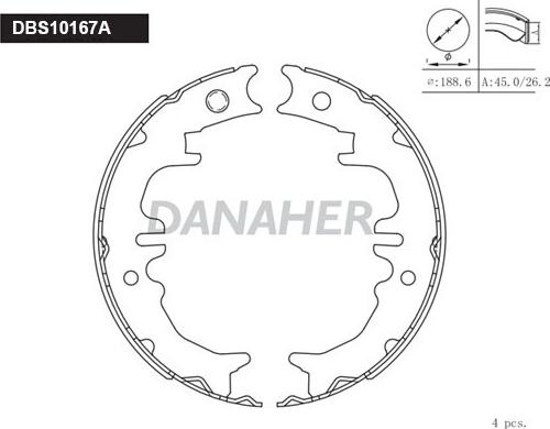 Danaher DBS10167A - Комплект тормозов, ручник, парковка autospares.lv