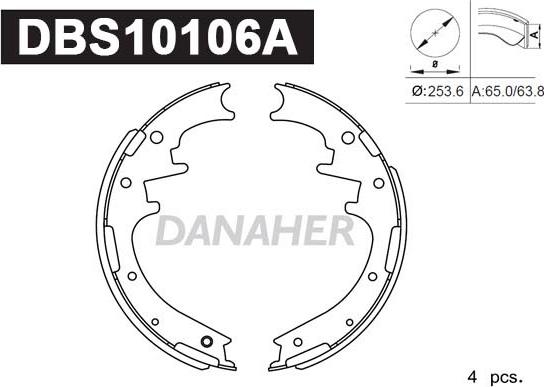 Danaher DBS10106A - Комплект тормозных колодок, барабанные autospares.lv