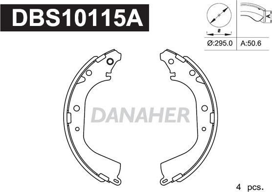 Danaher DBS10115A - Комплект тормозных колодок, барабанные autospares.lv