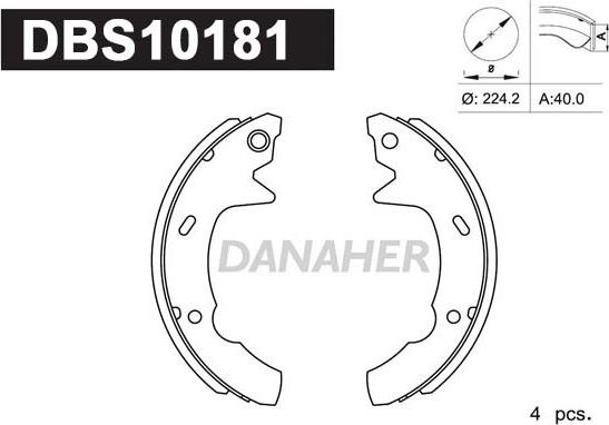 Danaher DBS10181 - Комплект тормозных колодок, барабанные autospares.lv