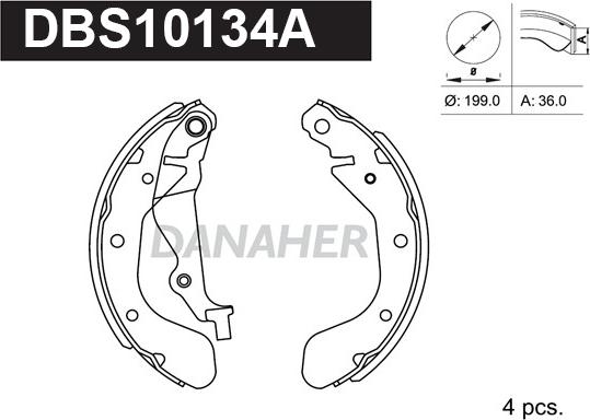 Danaher DBS10134A - Комплект тормозных колодок, барабанные autospares.lv
