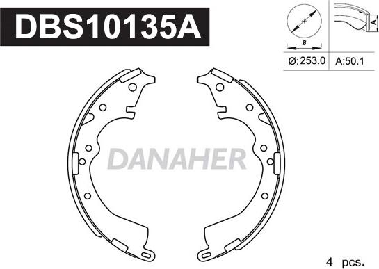 Danaher DBS10135A - Комплект тормозных колодок, барабанные autospares.lv