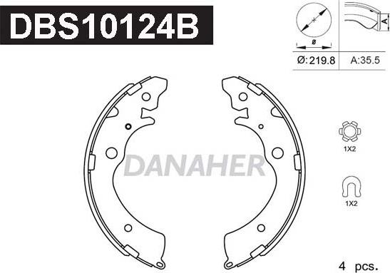 Danaher DBS10124B - Комплект тормозных колодок, барабанные autospares.lv