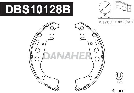 Danaher DBS10128B - Комплект тормозных колодок, барабанные autospares.lv