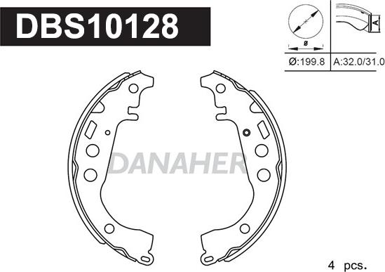 Danaher DBS10128 - Комплект тормозных колодок, барабанные autospares.lv