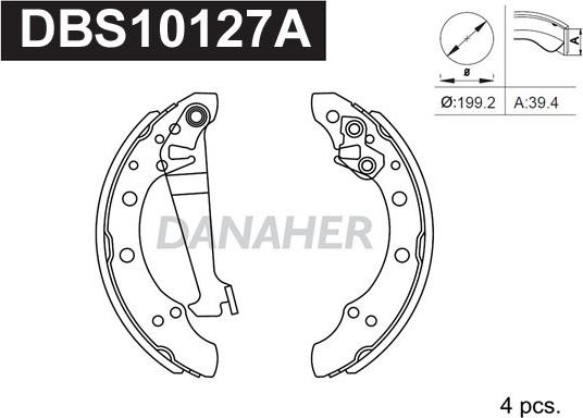 Danaher DBS10127A - Комплект тормозных колодок, барабанные autospares.lv