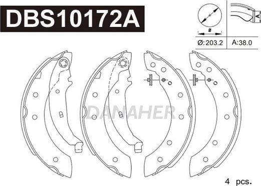 Danaher DBS10172A - Комплект тормозных колодок, барабанные autospares.lv