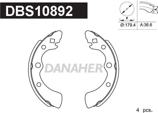 Danaher DBS10892 - Комплект тормозных колодок, барабанные autospares.lv