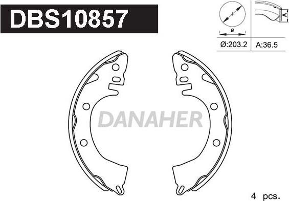 Danaher DBS10857 - Комплект тормозных колодок, барабанные autospares.lv