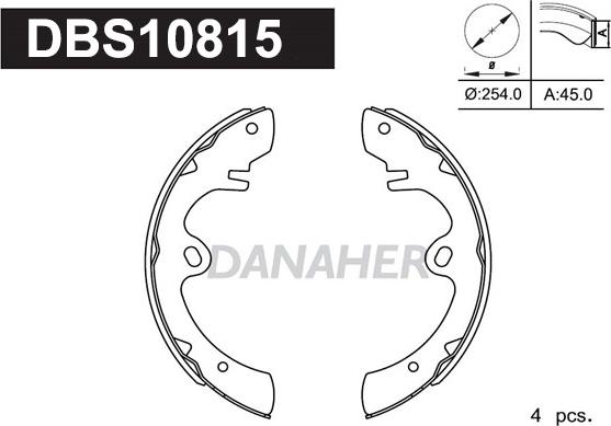 Danaher DBS10815 - Комплект тормозных колодок, барабанные autospares.lv