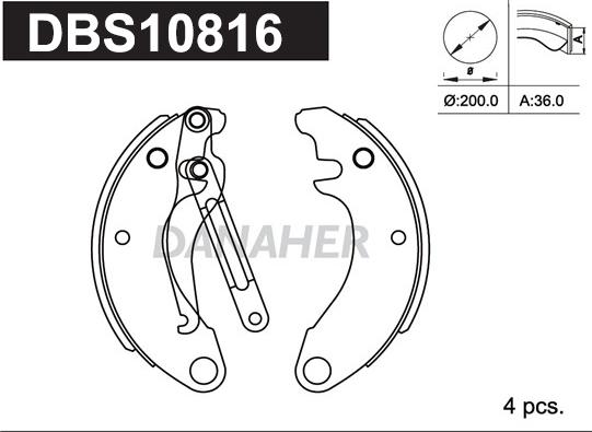 Danaher DBS10816 - Комплект тормозных колодок, барабанные autospares.lv