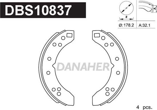 Danaher DBS10837 - Комплект тормозных колодок, барабанные autospares.lv