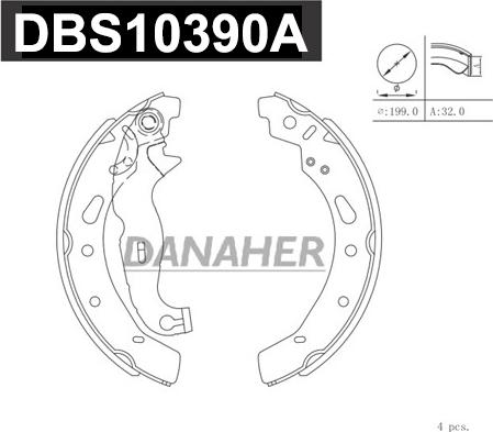 Danaher DBS10390A - Комплект тормозных колодок, барабанные autospares.lv