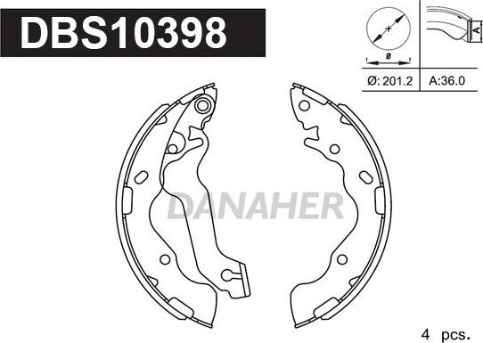 Danaher DBS10398 - Комплект тормозных колодок, барабанные autospares.lv