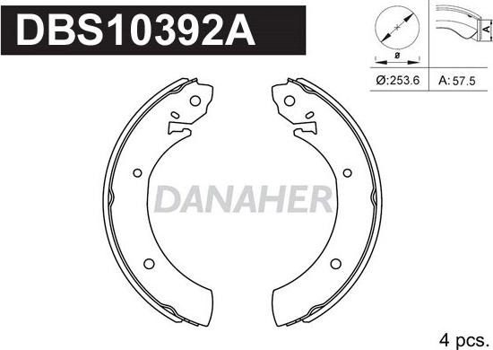 Danaher DBS10392A - Комплект тормозных колодок, барабанные autospares.lv