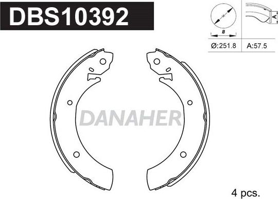 Danaher DBS10392 - Комплект тормозных колодок, барабанные autospares.lv