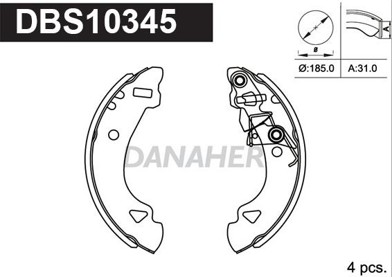 Danaher DBS10345 - Комплект тормозных колодок, барабанные autospares.lv