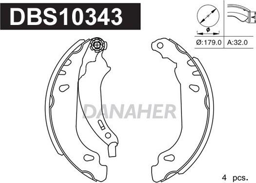 Danaher DBS10343 - Комплект тормозных колодок, барабанные autospares.lv