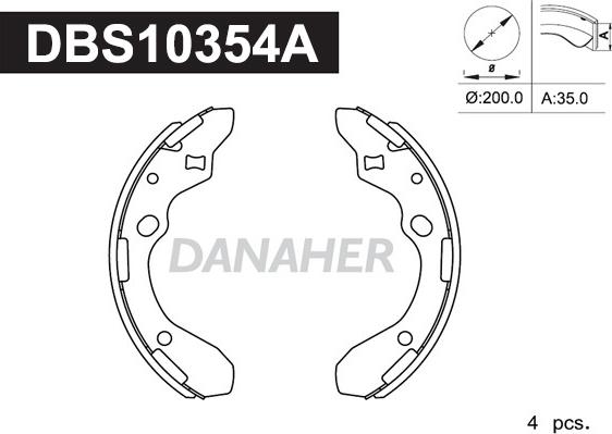 Danaher DBS10354A - Комплект тормозных колодок, барабанные autospares.lv