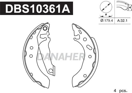 Danaher DBS10361A - Комплект тормозных колодок, барабанные autospares.lv