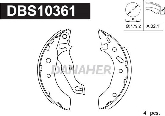 Danaher DBS10361 - Комплект тормозных колодок, барабанные autospares.lv