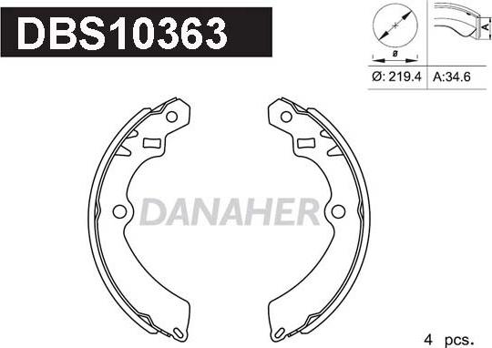 Danaher DBS10363 - Комплект тормозных колодок, барабанные autospares.lv