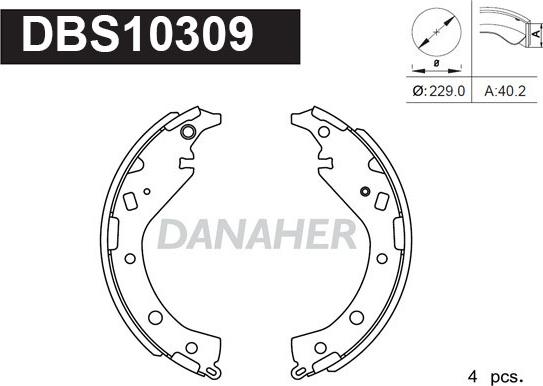 Danaher DBS10309 - Комплект тормозных колодок, барабанные autospares.lv