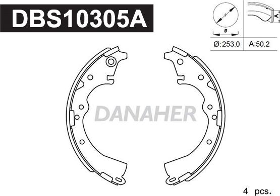 Danaher DBS10305A - Комплект тормозных колодок, барабанные autospares.lv